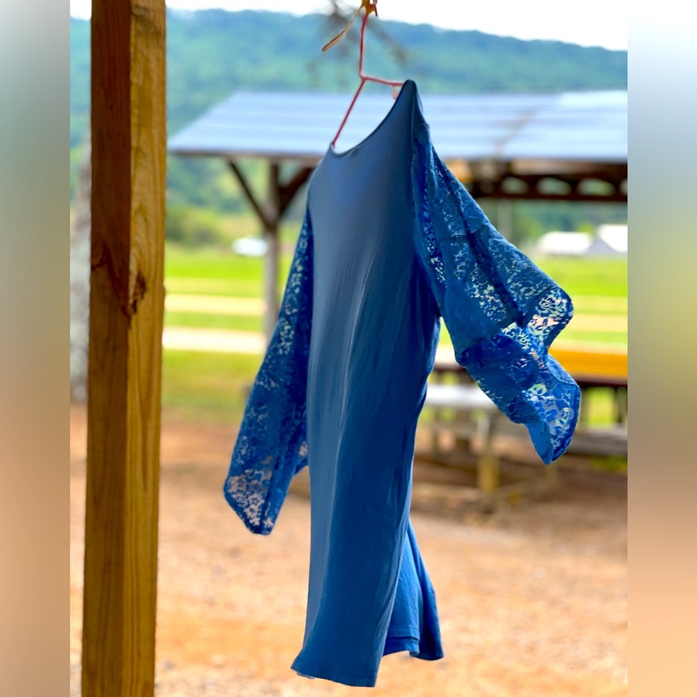 Cato Lace sleeve blue top